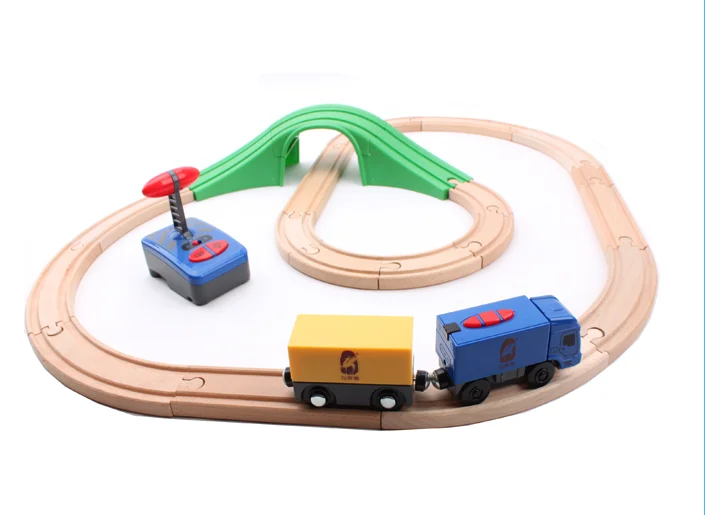 Деревянный трек Набор для дистанционного моторизованный поезд и деревянный магнитный поезд грузовик автомобиль локомотив двигатель железная дорога игрушки для детей
