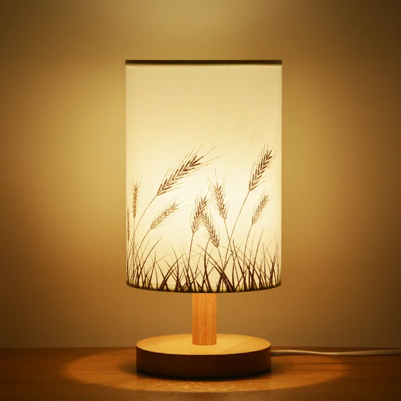  Nordic Linen Lamp Shade Simple Modern Wooden Base Table Lamp Bedside Living Room LED Desk Lamp