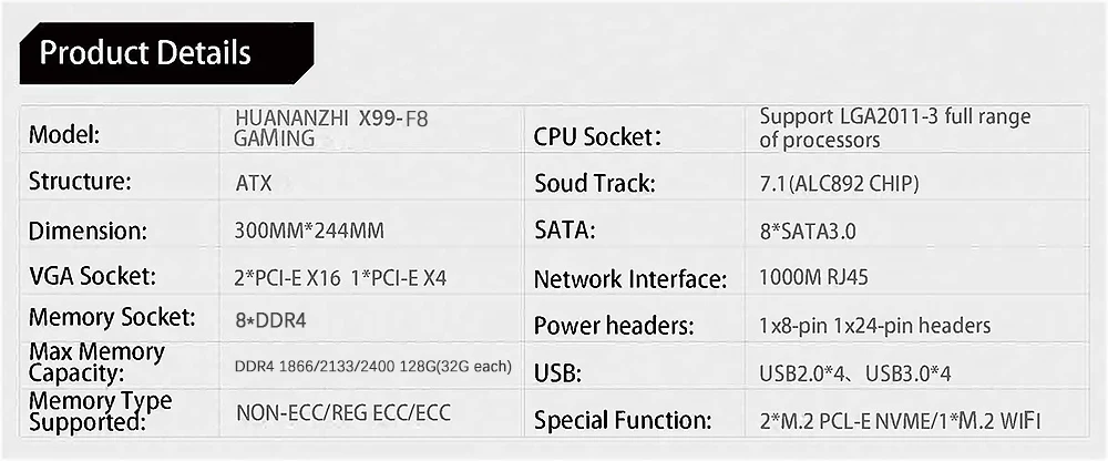 HUANANZHI X99-F8 игровая Материнская плата Intel X99 LGA2011-3 все серии DDR4 RECC 128 ГБ M.2 NVME USB3.0 ATX сервер Mainboa за пределами TF