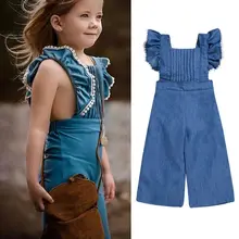 Синий джинсовый комбинезон для маленьких девочек; брюки; хлопковый Модный повседневный Свободный комбинезон; длинные штаны для девочек