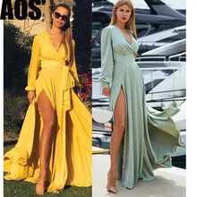 

Sexy Deep V-neck Long Sleeve Floor-Length Dress 2021 New Autumn Women Fashion Clothing 3 Color Lacing Dress Elegant Street wear