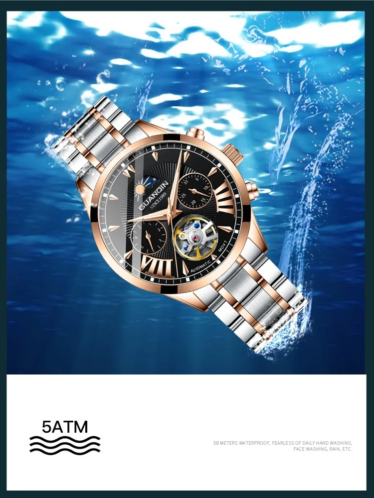 Automatic Watch Man GUANQIN GJ16120 Mens Watches Top Brand Luxury Mechanical Watch Moon Phase 50m Waterproof Tourbillon Date New (5)