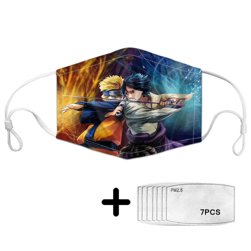 

Anime Naruto Print Face Mask Men Mouth Maski With7PCS Activated Carbon PM2.5 Filters Breathable And Washable Tapabocas