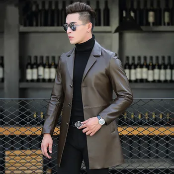 

Genuine Sheepskin Leather Jacket Sheepskin Coat Long Windbreaker Leather Coats Men Spring Autumn Jacket T-01-1703 KJ1618
