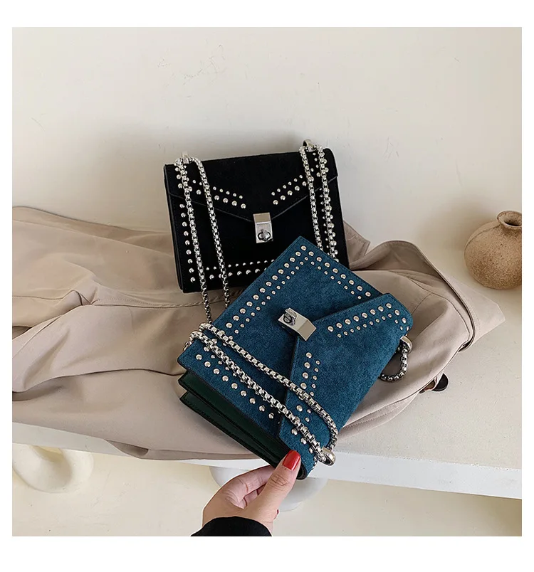 Vintage Leather Crossbody Bags For Women Travel Handbag Chain Fashion Rivet Lock Small Shoulder Messenger Bags Female Flaps