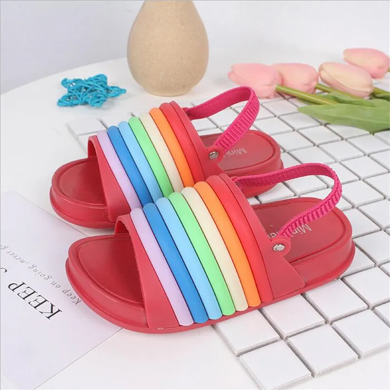 3 Mini Melissa/Новинка года; прозрачные сандалии в радужную полоску; обувь для девочек; нескользящие пляжные сандалии для девочек; Детские прозрачные сандалии Melissa - Цвет: 3