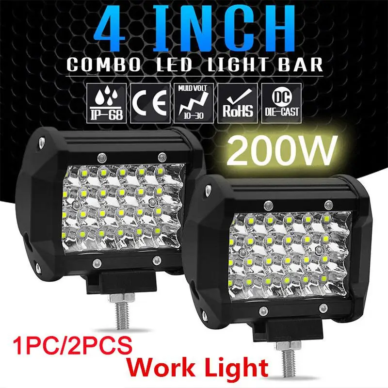 

1PC/2PCS 200W 4" LED Combo Work Light Bar Spotlight Off-road Driving Fog Lamp for Truck Boat 12V 24V Headlight for ATV Led Bar