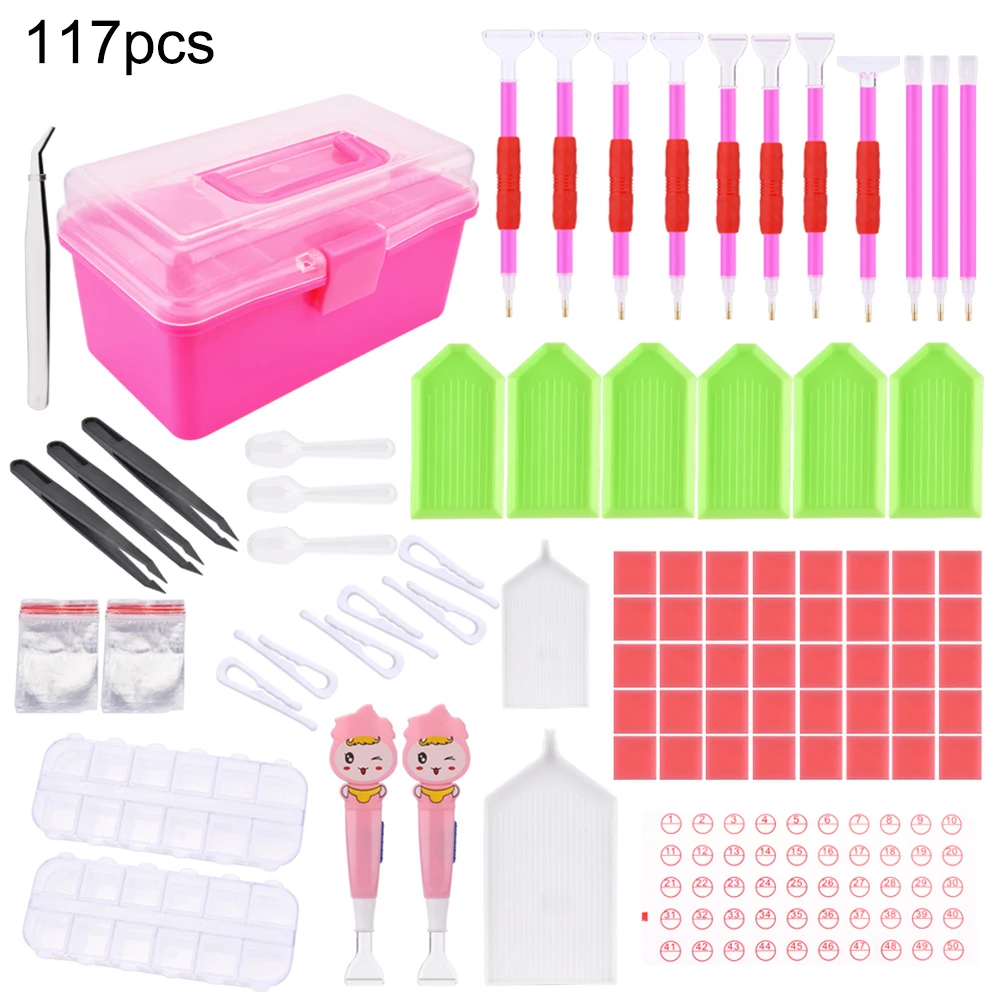 

117pcs Diamond Embroidery Accessory Diamond Painting Tool Box Full Kit LED Pen Glue Tweezer DIY Rhinestone Mosaic Craft
