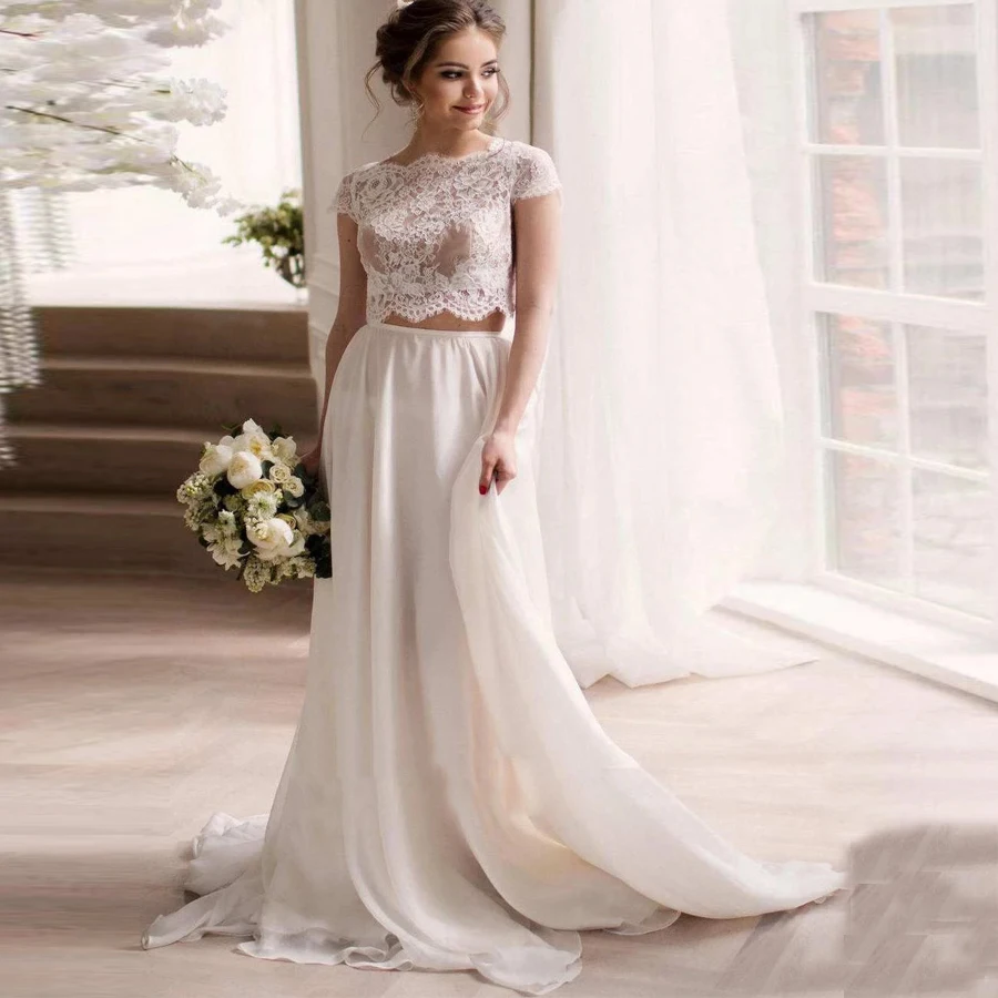 two piece crop top wedding dress