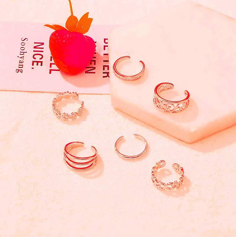 6 Bags of Mixed Foot Rings Glamour Woman Silver Feet Jewelry