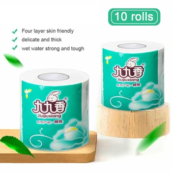 

10rolls No Fragrance Toilet Paper Cored Office School Daily Wood Pulp 4 Layers Soft Toilet Paper Pulp