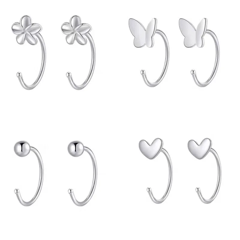 Simple Temperament Butterfly Heart stud Moon Hoop EarringBone Ring Piercing Small Ear Hook Earrings Female Jewelry Gift kolczyki