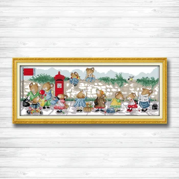 

The mice waiting for the bus DIY DMC Cross stitch 11CT 14CT cross stitch kits embroidery needlework sets Home decor crafts