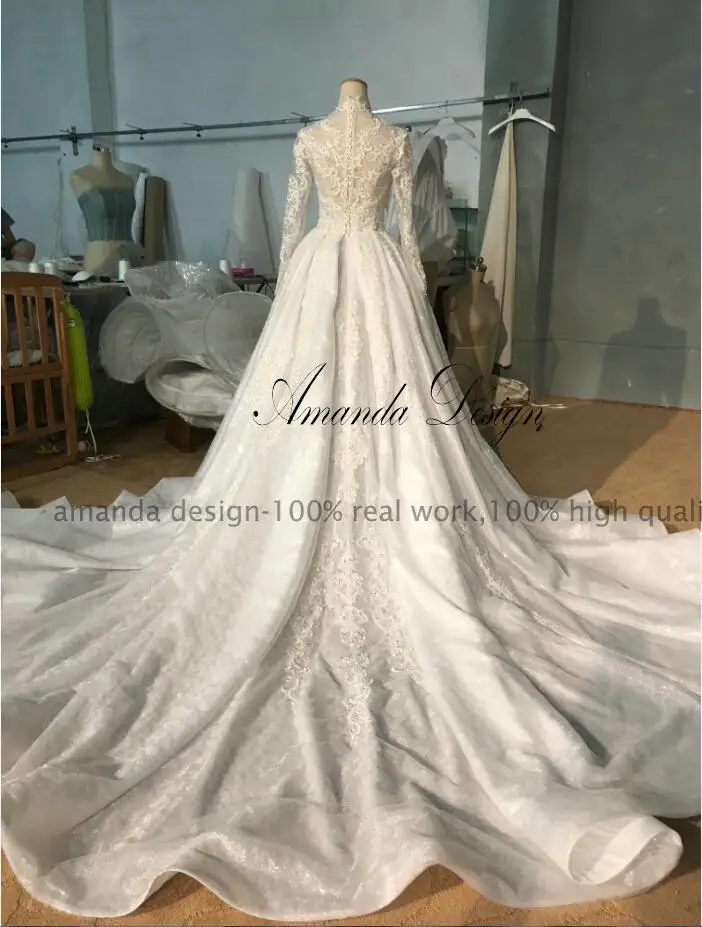 Аманда дизайн hochzeitskleid Высокая шея с длинным рукавом Кристалл ручной работы Съемная юбка свадебное платье