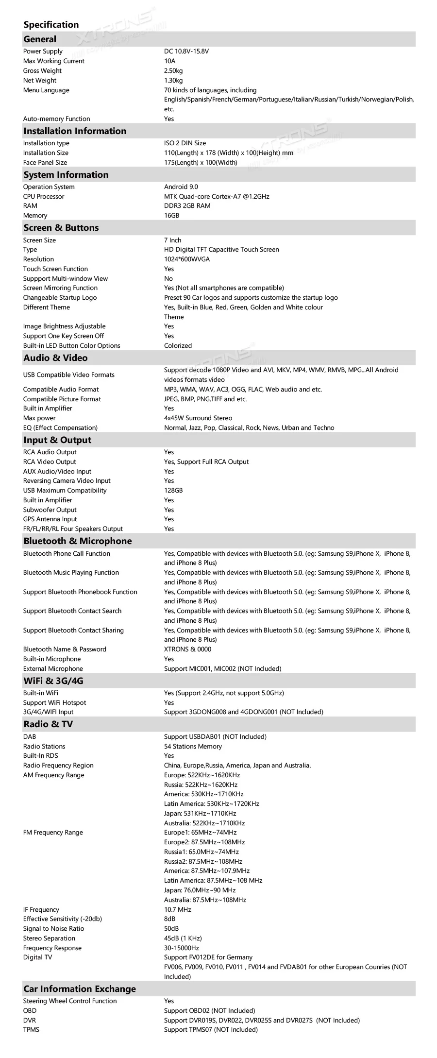 Flash Deal XTRONS Universal 7" Head Unit Android 9.0 Car Multimedia Player Radio Stereos 1080p Video Steering wheel GPS RCA OBD NO DVD 22