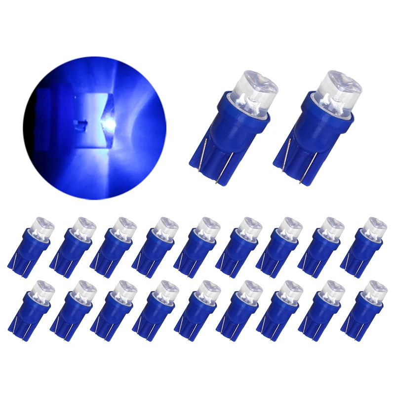 

20Pcs/Lot Blue T10 W5W 1LED Concave Head Small Car Bulbs Straw Hat For Auto Clearance Lamp Instrument Lights 12V