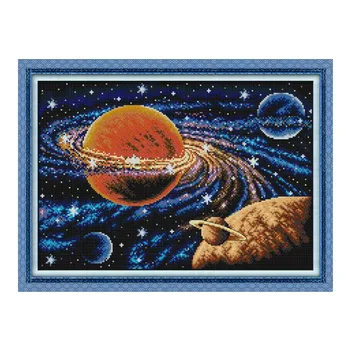 

Cosmic Galaxy Counted Cross Stitch Kits Printed Pattern Embroidery Sets 14CT 11CT White Fabric for Needlework Crafts Home Decor
