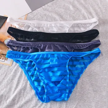 

Men's briefs Sexy Underwear Low Rise Briefs Bikini Style String Clear Stripe Underpants male Intimates
