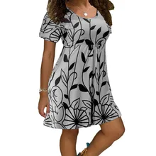 

2021 New Summer Dresses Women Casual Short Sleeve O-Neck Print A-line Dress Large Size Streetwear Sundress Loose Dress Vestidos