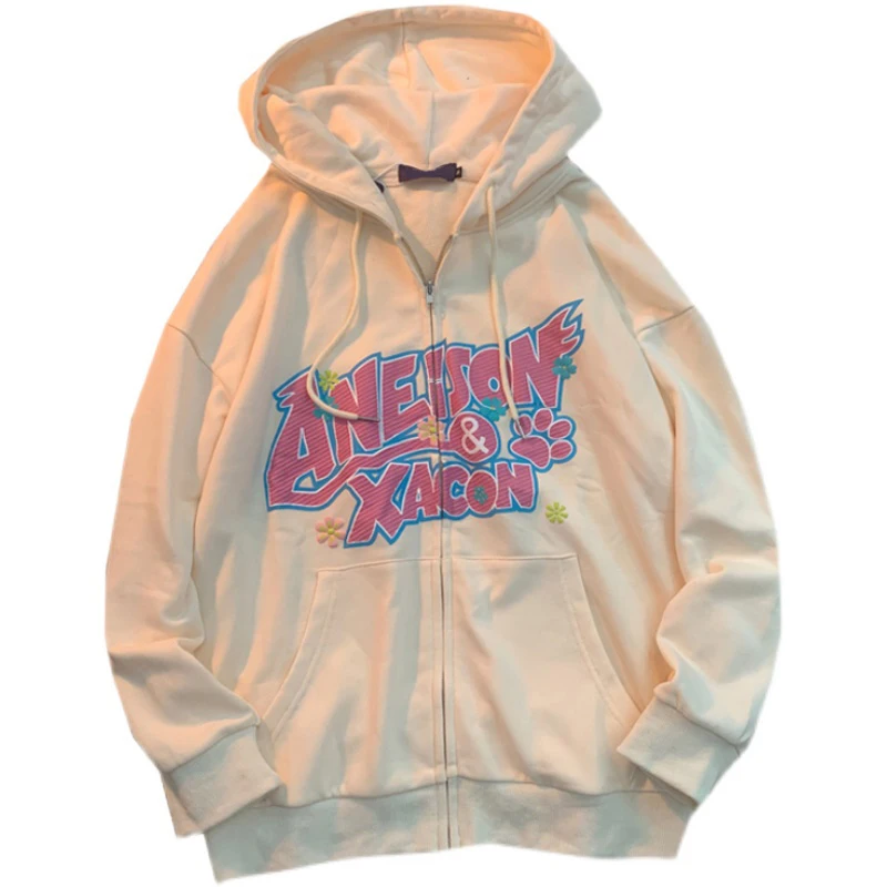 

Kawaii Female sweatshirt 2021 cute funny Letter Print Zip-up Hoodie Harajuku Y2k autumn long-sleeve Hip Hop Streetwear sudaderas