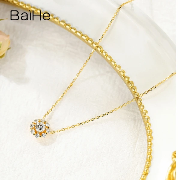BAIHE Solid 18K желтое золото всего 0.47ct Сертифицированный H/SI натуральные бриллианты женские свадебные ювелирные украшения подарок ожерелья