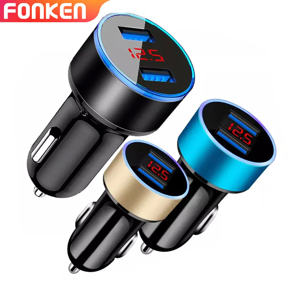 Phone charger Car charger Phone charger adapter Car phone charger FONKEN USB Car Charger 2 Port LED 3.1A Universal Phone Fast Charging for iPhone Samsung Automobile Mirror Dual Charge Adapter