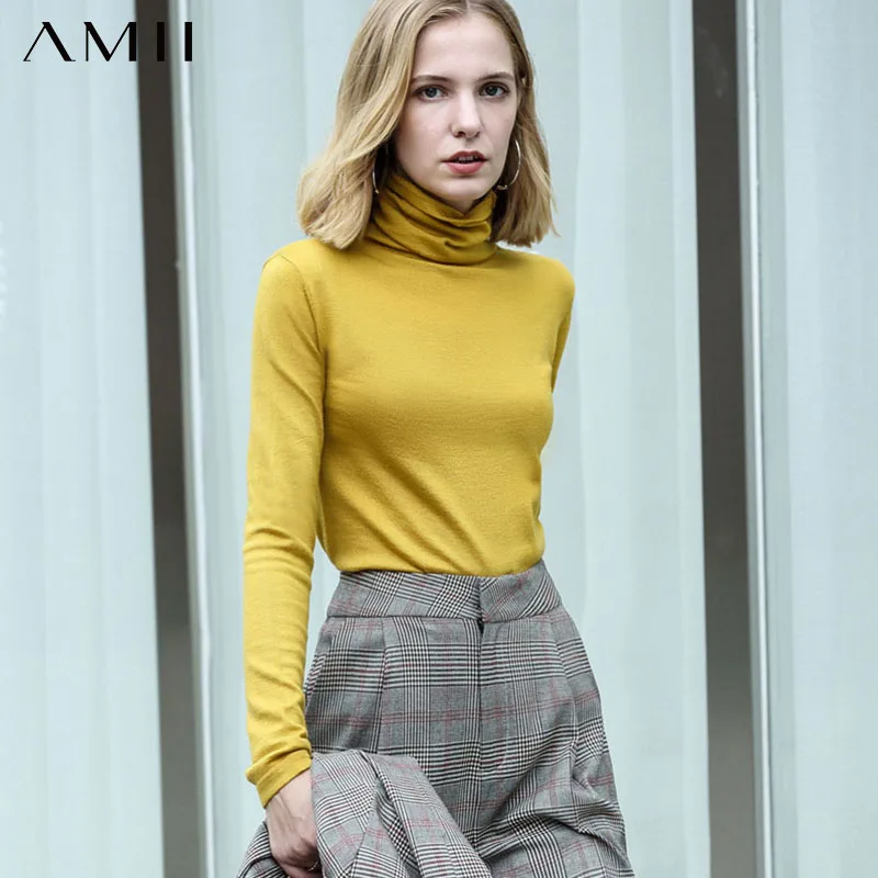 Turtleneck Sweater Pullover Fashion Wool Amii Winter Womens Tops Spring Causal Solid
