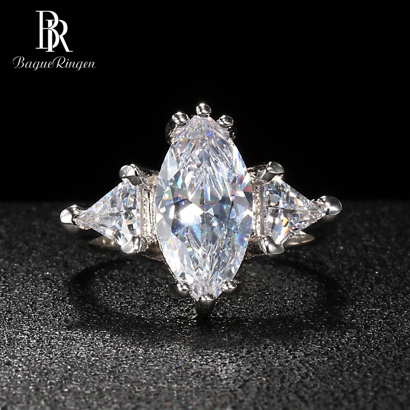 Bague Ringen трендовые серебряные 925 ювелирные изделия в форме оливы кольцо с камнями для женщин Роскошные свадебные аксессуары размер 6, 7,8, 9,10