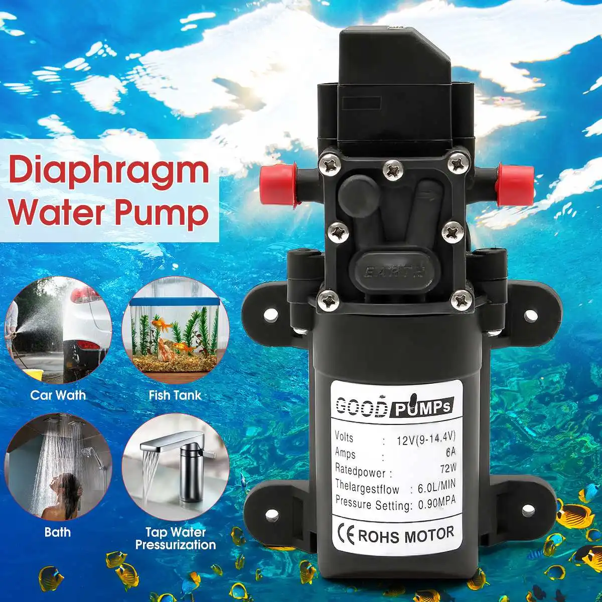 12V 72W Micro Electric Diaphragm Water Pump Automatic Switch 6L/min