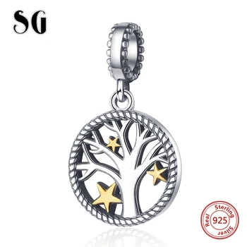 

SG 925 sterling silver Plant charm with gold star and tree of Life charms beads diy charms bracelet for women gifts