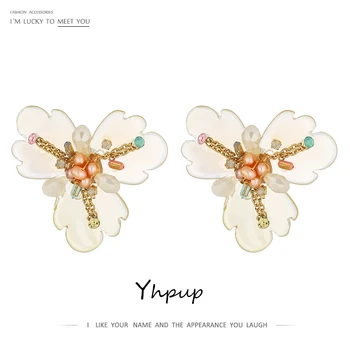 

Yhpup Exquisite Resin Acrylic Flower Stud Earrings Luxury Pink Natural Pearl Earrings for Women Elegant Jewelry Party Gift 2020