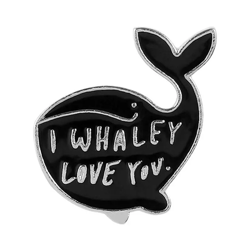 Cartoon Alloy Brooch Enamel Brooch Black Whale I LOVE YOU Fun Simple Cartoon Animal Accessories Brooch Pin Gift for Lover Wife