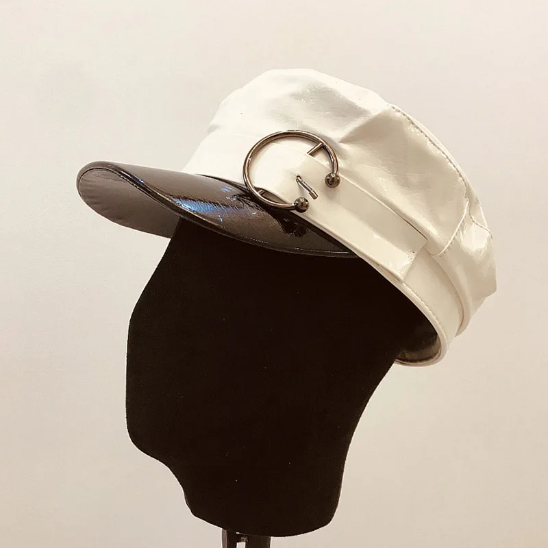 Новая модная шапка из искусственной кожи женские белые черные шапки осень/зима кепка газетчика плоская шляпа берет таксиста атласная подкладка восьмиугольная кепка