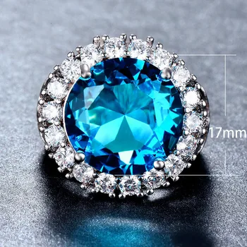 

Luxury Brand Princess Cut Big Sky Blue Engagement Rings For Women Rhinestone Crystals Fashion Romantic Eternity sapphire ring