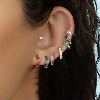 

1Pair Colorful Crystal Hoop Cartilage Earring Simple Helix Tragus Daith Conch Rook Snug Minimal Tiny Earrings Piercing Jewelry