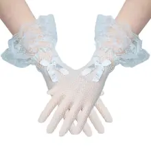 Кружевные свадебные перчатки с бантиком, Короткие вязаные сексуальные женские сетчатые перчатки