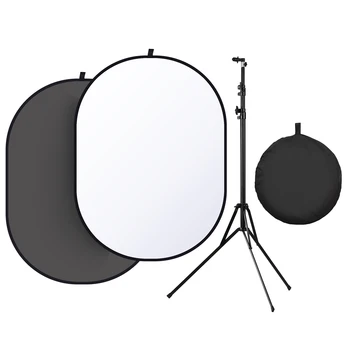 

1.5*2m Black & White 2-in-1 Studio Collapsible Background Panel Double-sided Photography Backdrop with Metal Stand Carry Bag