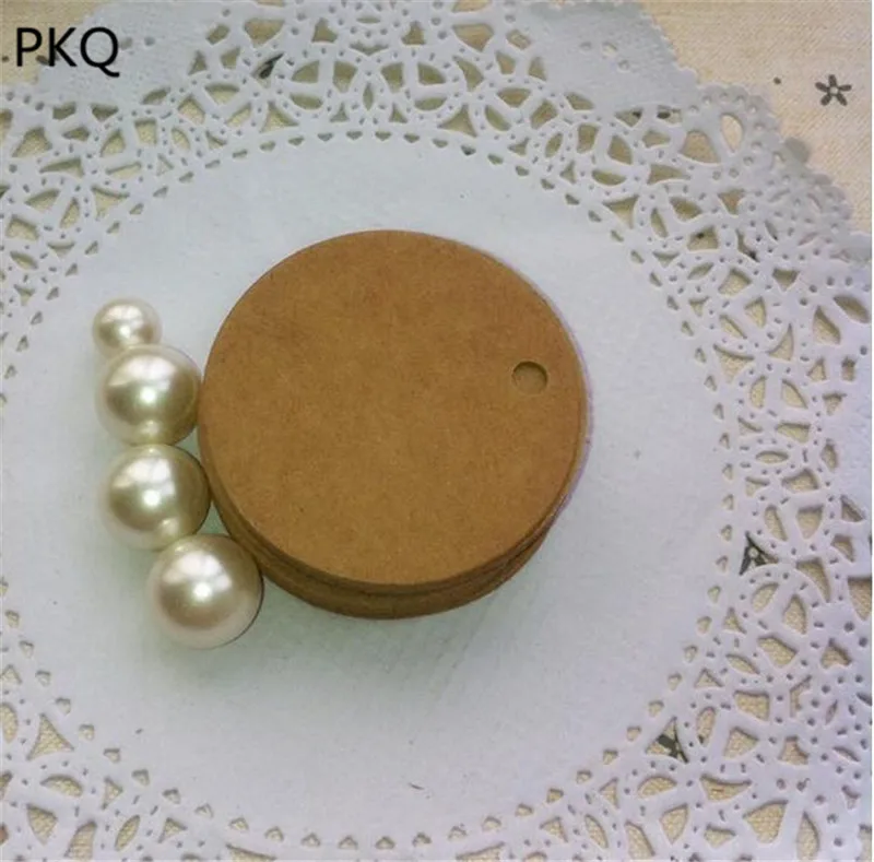 50pcs 3.5cm Wedding Round Paper Packing Label White Tag Kraft paper gift tags Custom Cardboard Price Tags - Цвет: brown