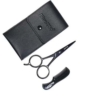 

3pcs in 1 Set Mustache Eyebrow Trimming Tool Beard Scissors and PU Leather Storage Bag Comb Set Stainless Steel Shear Cutter Acc