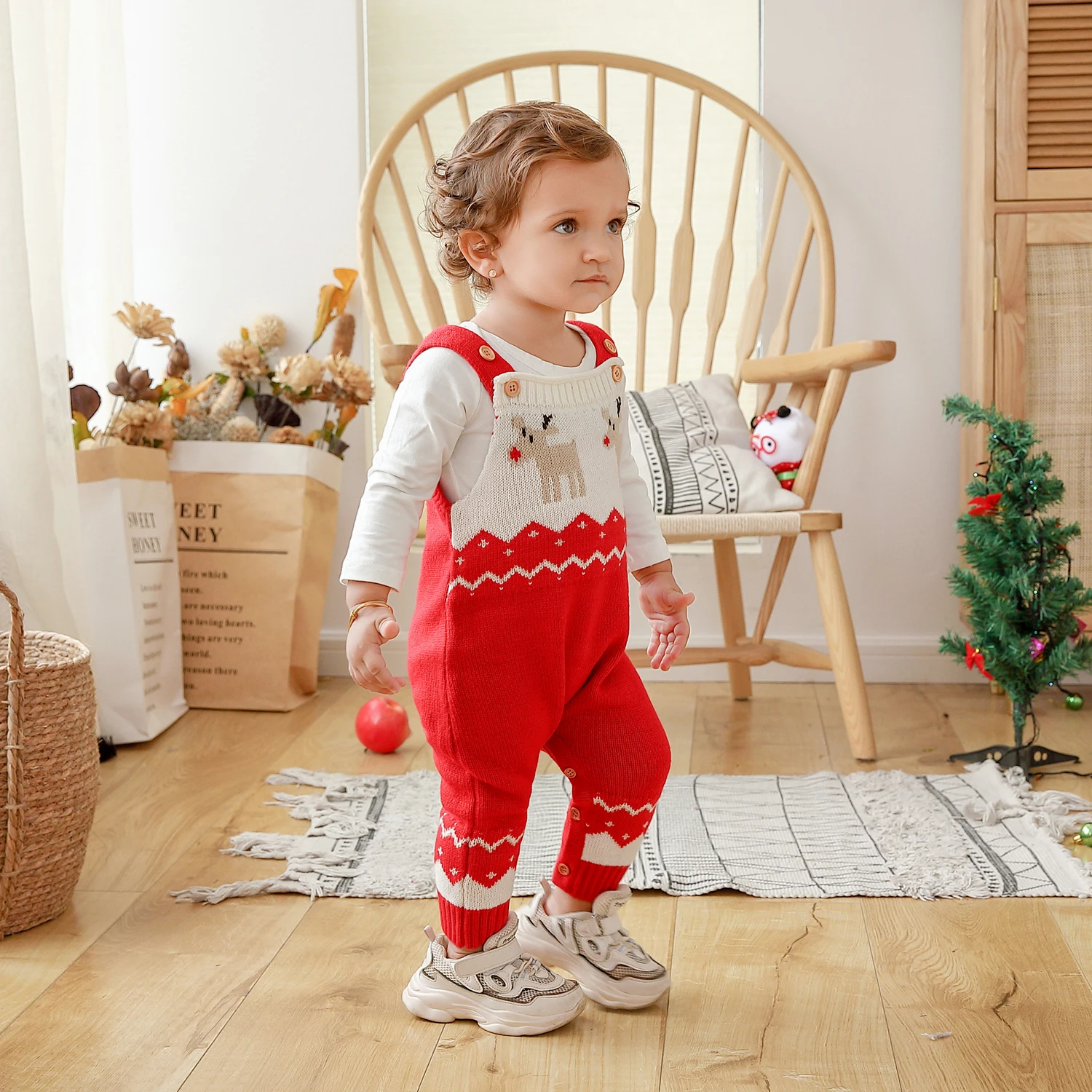 Christmas Infant Baby Boy Girl Knitted Sweater Romper Sleeveless Xmas Toddler Sling Jumpsuit Overalls Baby Girl Clothing