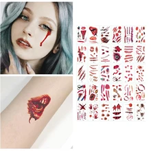 30 шт. наклейки на татуировку со шрамом на Хэллоуин s кровавые наклейки на Хеллоуин, День дурака, приколы, вечерние, водонепроницаемые наклейки на татуировки на Хэллоуин