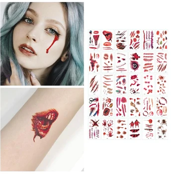 

30pcs Halloween Scar Tattoo Stickers Bloody Sticker for Halloween April Fool Day Prank Party Waterproof Halloween Tattoo Sticker