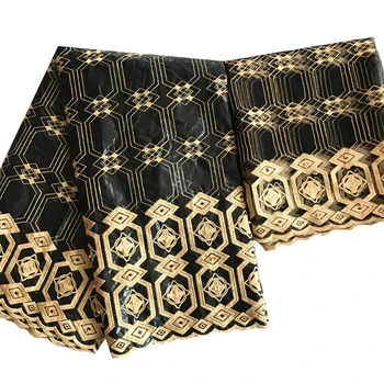 

bazin riche getzner african materials black gold fabric 2020 high quality beaded tulle lace nigerian gele headtie 5+2 yards/lot