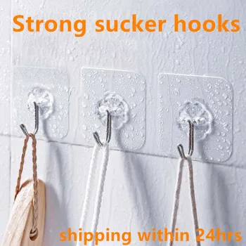 

Hooks wall strong sucker wall hanger storage holder for kitchen bathroom accessories transparent sucker 1pcs