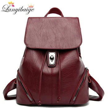 

High Quality Leather Backpacks Women Vintage Bagpack Sac A Dos School Bags For Girls Casual Travel Backpack Daypack Mochilas