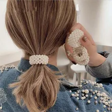  Fashion Women Pearls Beads Hair Ties Elastic Hair Bands women Hair Rope Scrunchies Ponytail Holders Rubber Hair Accessories 