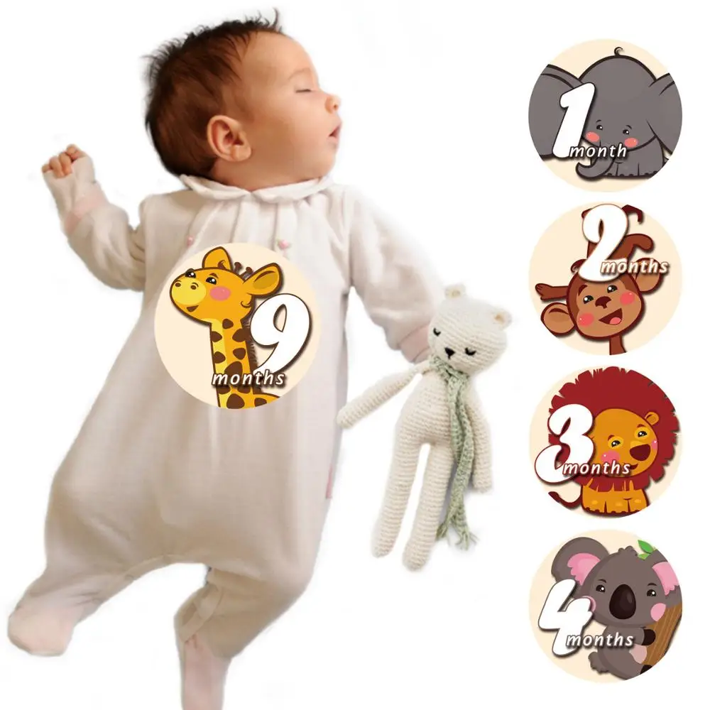 

12 Pcs Month Sticker Baby Photography Milestone Memorial Monthly Newborn Kids Commemorative Card Number Photo Props Accessories