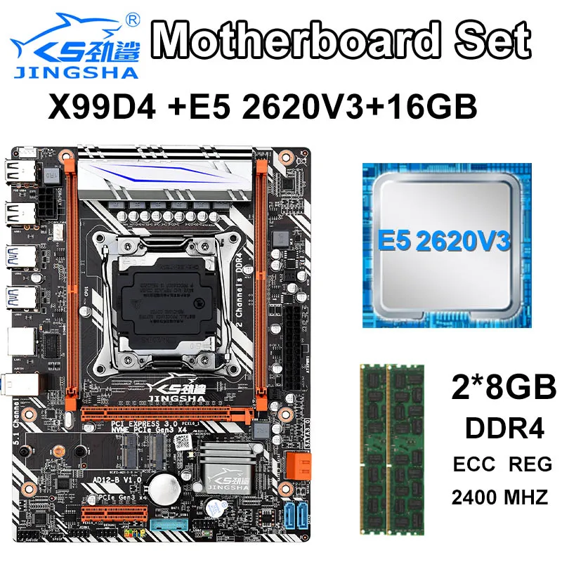 ^Cheap JINGSHA X99 D4 lga 2011-v3 motherboard set with E5 2620V3 6 Core 85W Socket LGA 2011-3 CPU and 2*8GB 2400MHZ ECC REG RAM