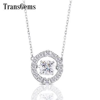 

Transgems 10K White Gold Center 1.5ct 6.5mm F Color Cushion Cut Moissanite Halo Pendant Necklace with Accents for Women