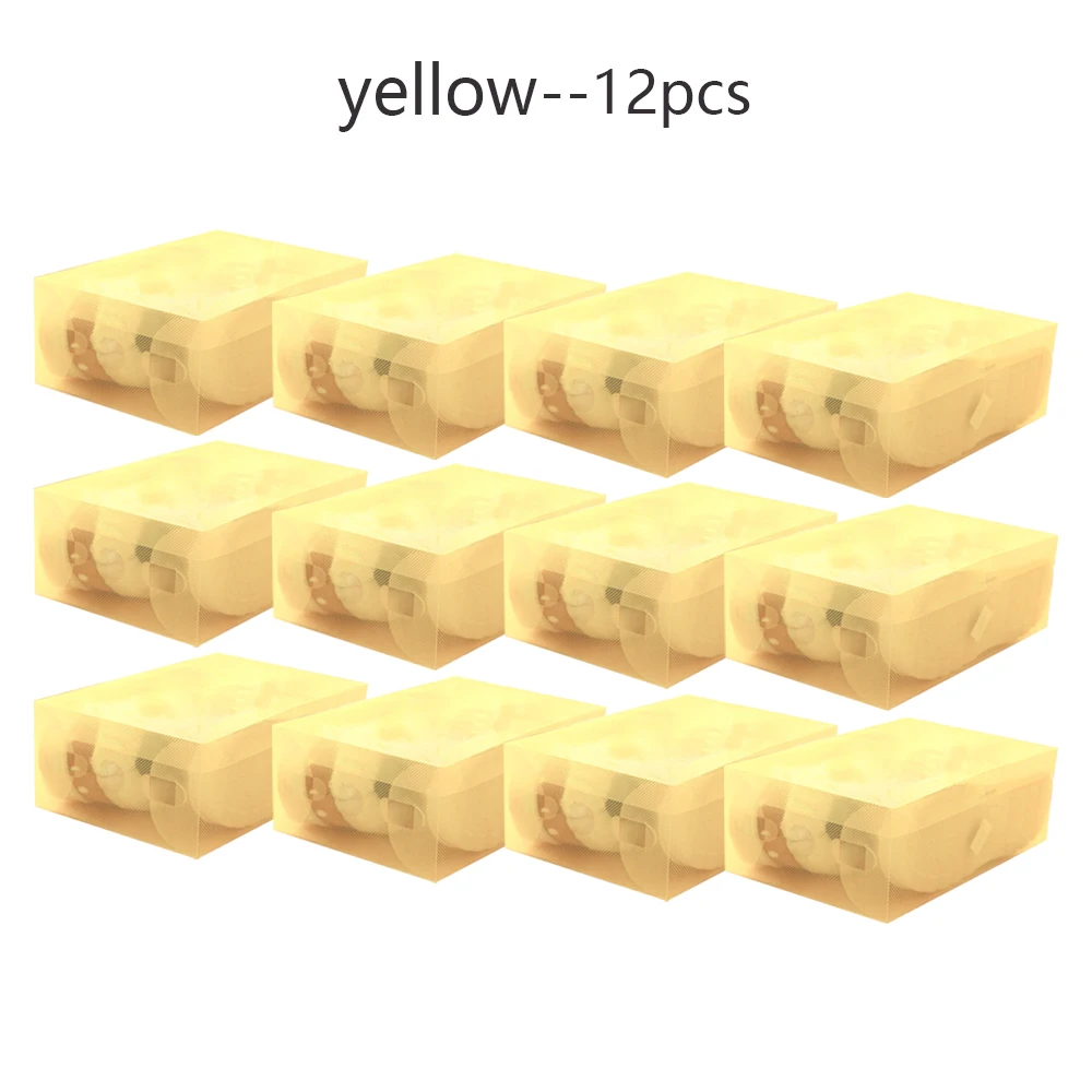 yellow Женские/Детские 12 шт прозрачные пластиковые коробки для хранения обуви, коробка для макияжа, чехол-держатель, складная коробка для обуви, органайзер для обуви - Цвет: yellow